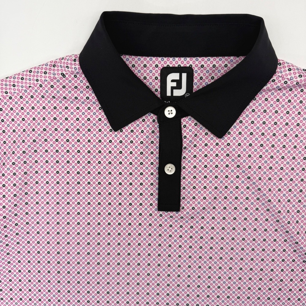 FootJoy Polo Shirt Mens M Pink Geometric Circle Print Short Sleeve Golf Athletic